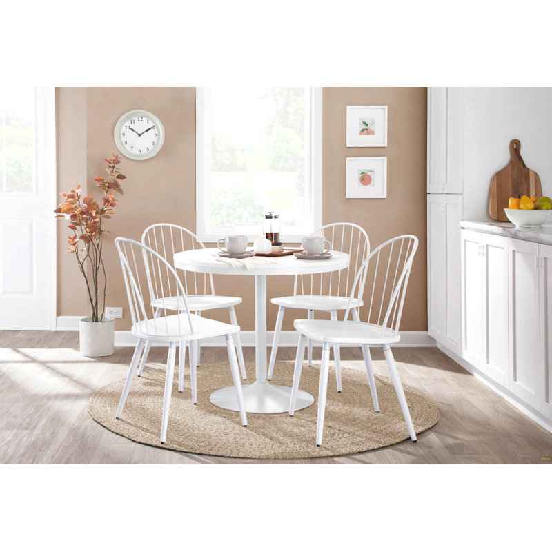 Table de salle à manger en acier blanc et bois blanc