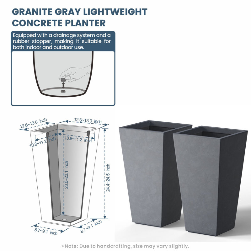 Brimer Handmade Planter Box, Granite Gray
