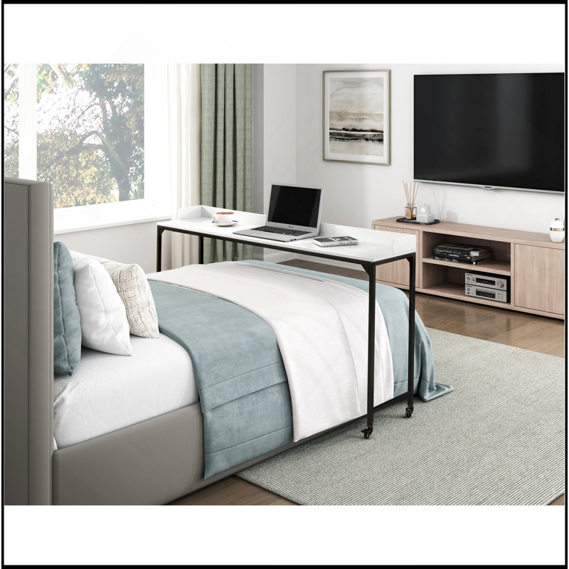 Multipurpose Over The Bed Desk With Adjustable Height, Metal Legs With Casters, Overbed Table 1Pc, Laptop Table For Bed, Breakfast Table