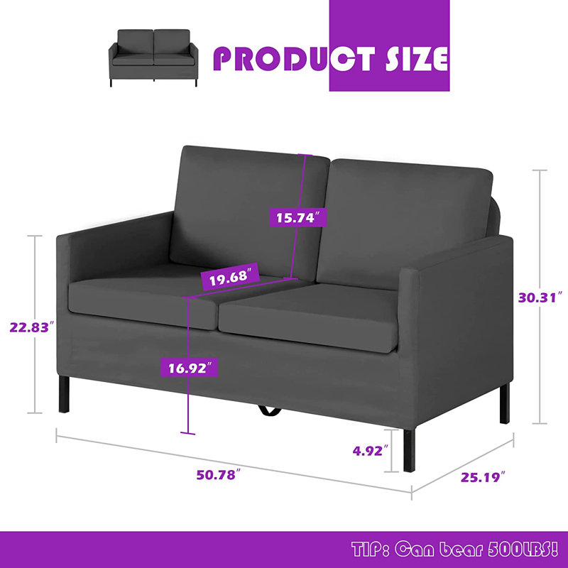 Jimeny Upholstered 50.78'' Sofa, Dark Grey