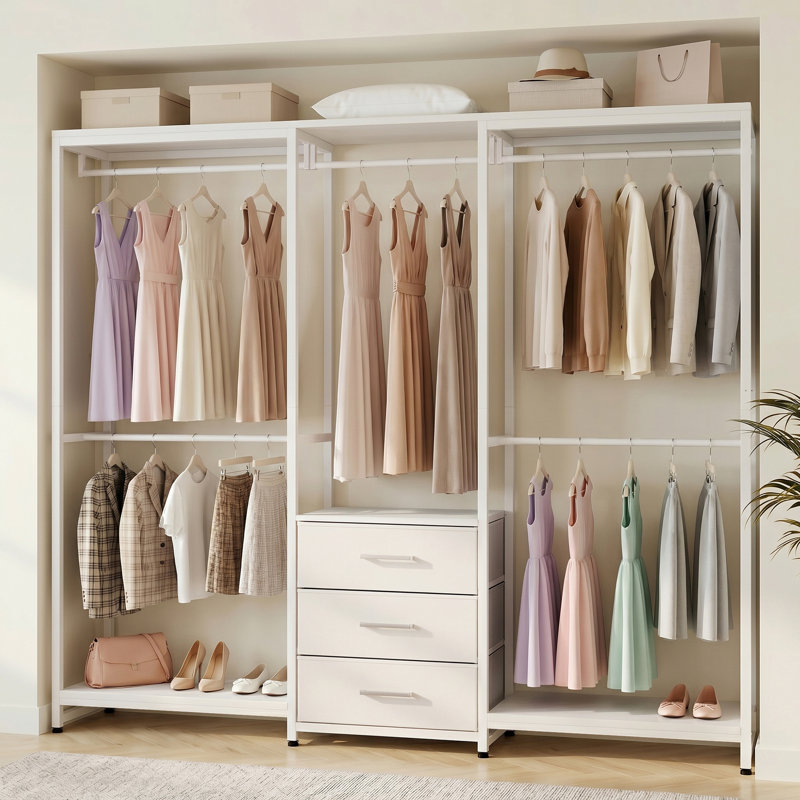 39.5'' - 65.5" W Closet System with Drawers and Hanging Rods, White