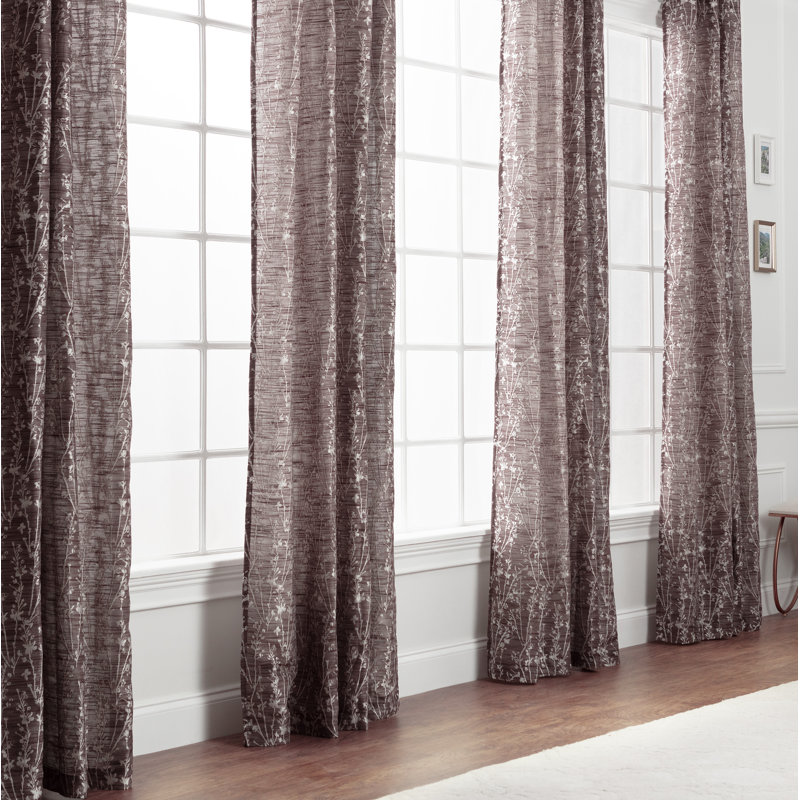Panneaux de rideaux semi-transparents à œillets à motif floral, l 52 po x L 108 po, Brun