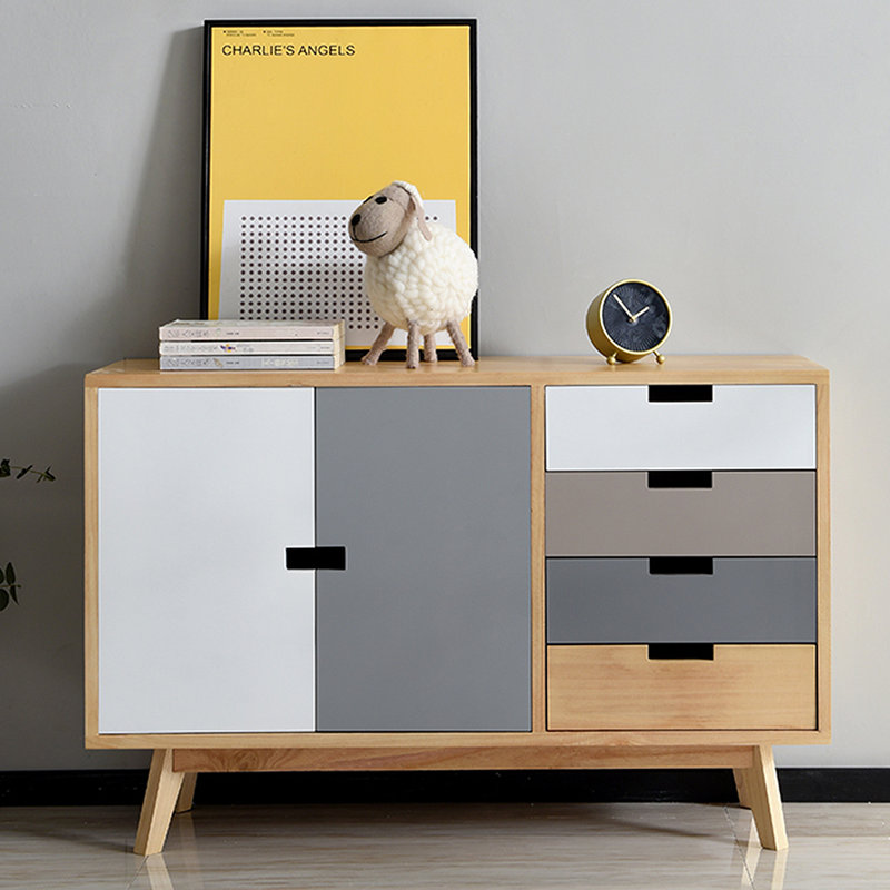 Simple solid wood locker against the wall, Brown/White/Gray