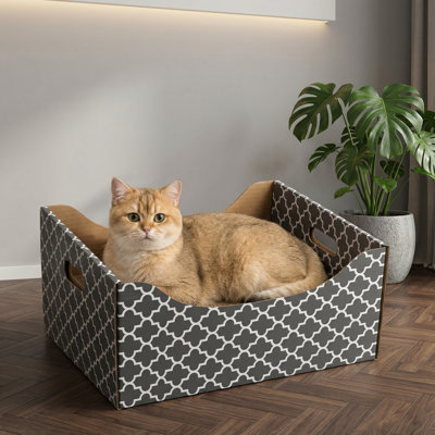 Ultra-Large Heavy-Duty Cardboard Cat Scratcher Box, Double-Sided Scratch Pad, Sturdy & Refillable, House & Bed for Indoor Cats