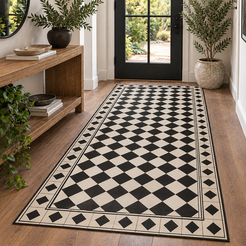 Chess Black Easy to Clean Vinyl Mat, Rectangle 5' x 7'