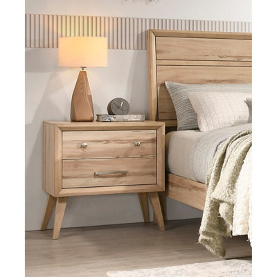 Classic Mid-Century Modern Nightstand With Natural Oak, Bedroom, 2 Drawers Decor In Design