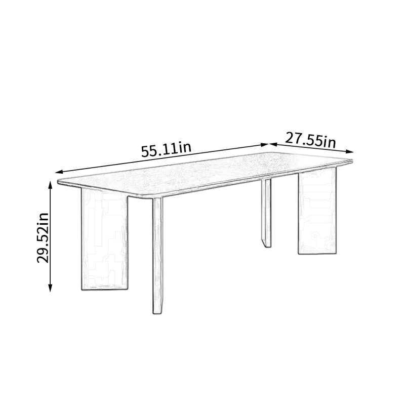 Ash Solid Wood Dining Table, 27.55" W x 55.11" L