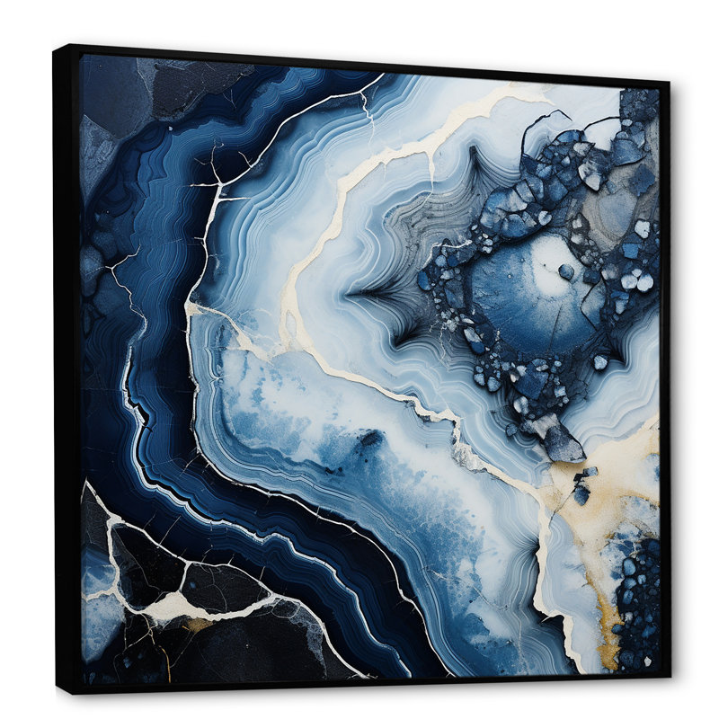 Blue Stone Geode, reproduction d'art sur toile, Cadre flottant noir, H 30 po x l 30 po x P 1 po