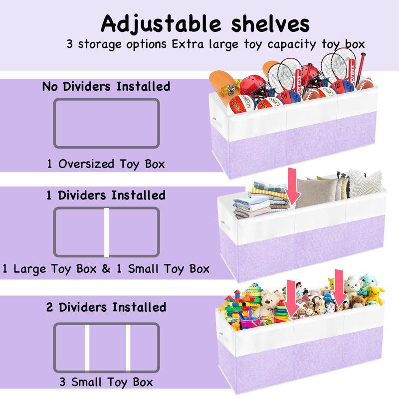 Boîte de rangement pour jouets XL avec couvercle pliable mauve et blanc