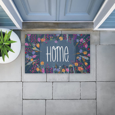  Home with Prairie Flowers Border Non Slip Quick Dry Door Mat Recycled Cushioned, 18"x30"
