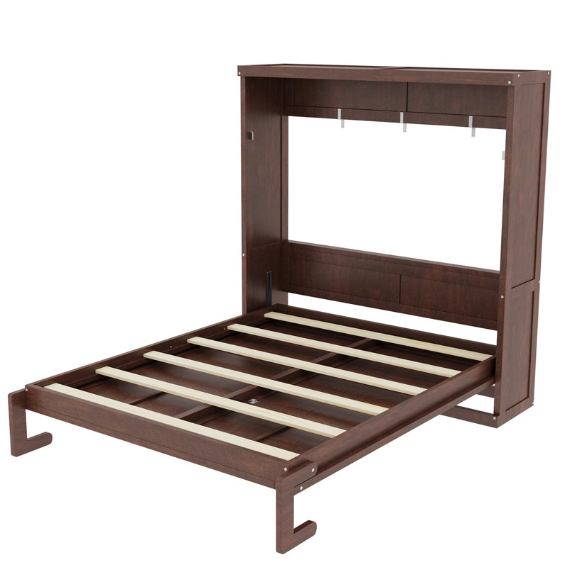 Lit escamotable double pleine grandeur avec rangement et cadre solide pour chambres d'amis et petites chambres, espresso