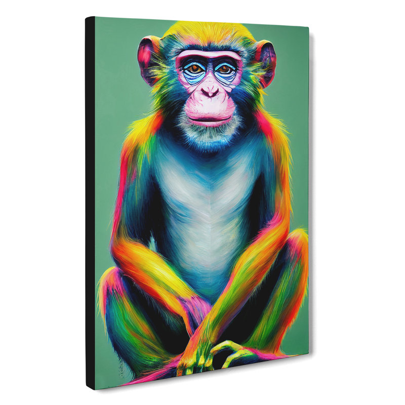 Neon Monkey No.2 - Wrapped Canvas, 76cm H x 50cm W x 3cm D