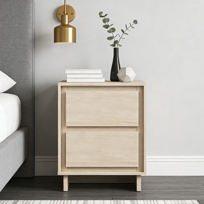 Table de chevet 2 tiroirs au design moderne et polyvalente pour toutes les pièces, Beige