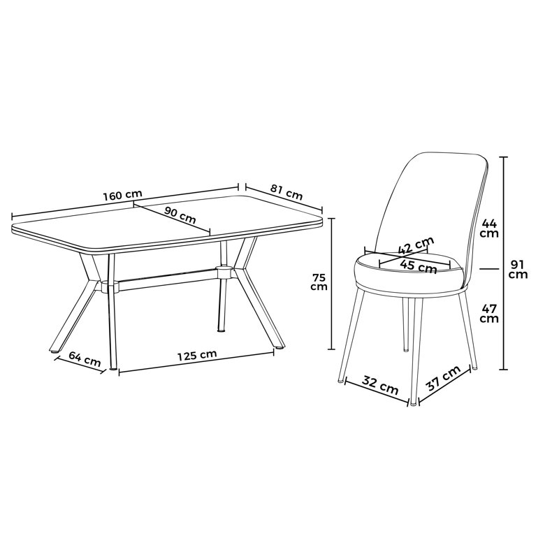 Ensemble de table et chaises de salle à manger (7 pièces), 7 Pieces: Table, 6 Chairs, Black, Anthracite/Chrome
