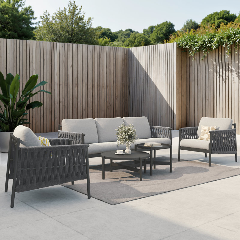 Arlend 5-Person Patio Conversation Set with Cushions, Gray Cushion/Black Frame