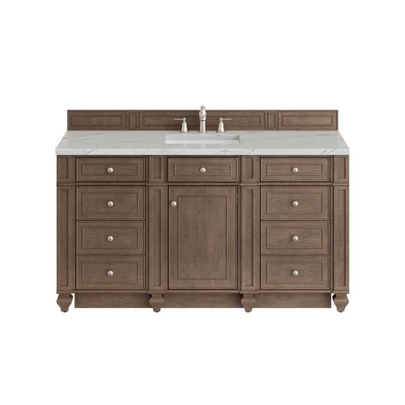 Bristol 60'' W Single Vanity, Whitewashed Walnut, Ethereal Noctis, 8" Widespread