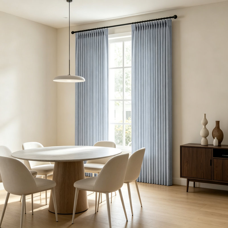 Rideau en lin plissé bleu clair clair 52 x 90 po 2 panneaux