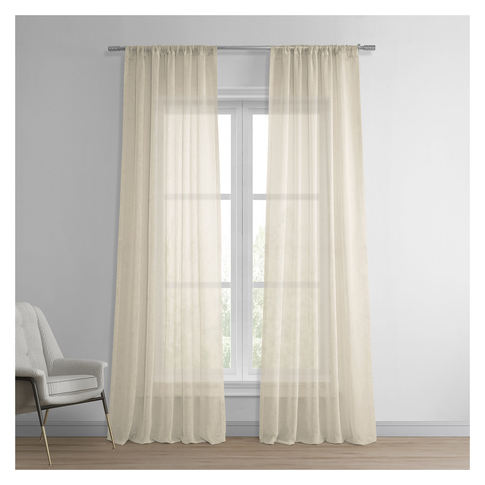 Larsa Sheer Linen Blend Curtain, Cotton Seed, 50"W x 108"L
