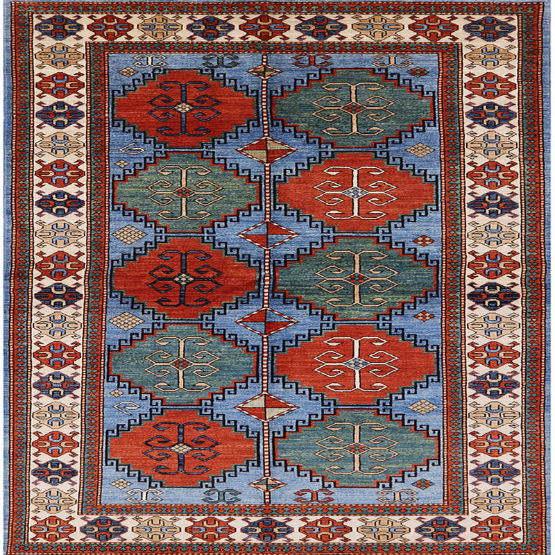 Tapis oriental rouge et bleu, Carré 6 pi