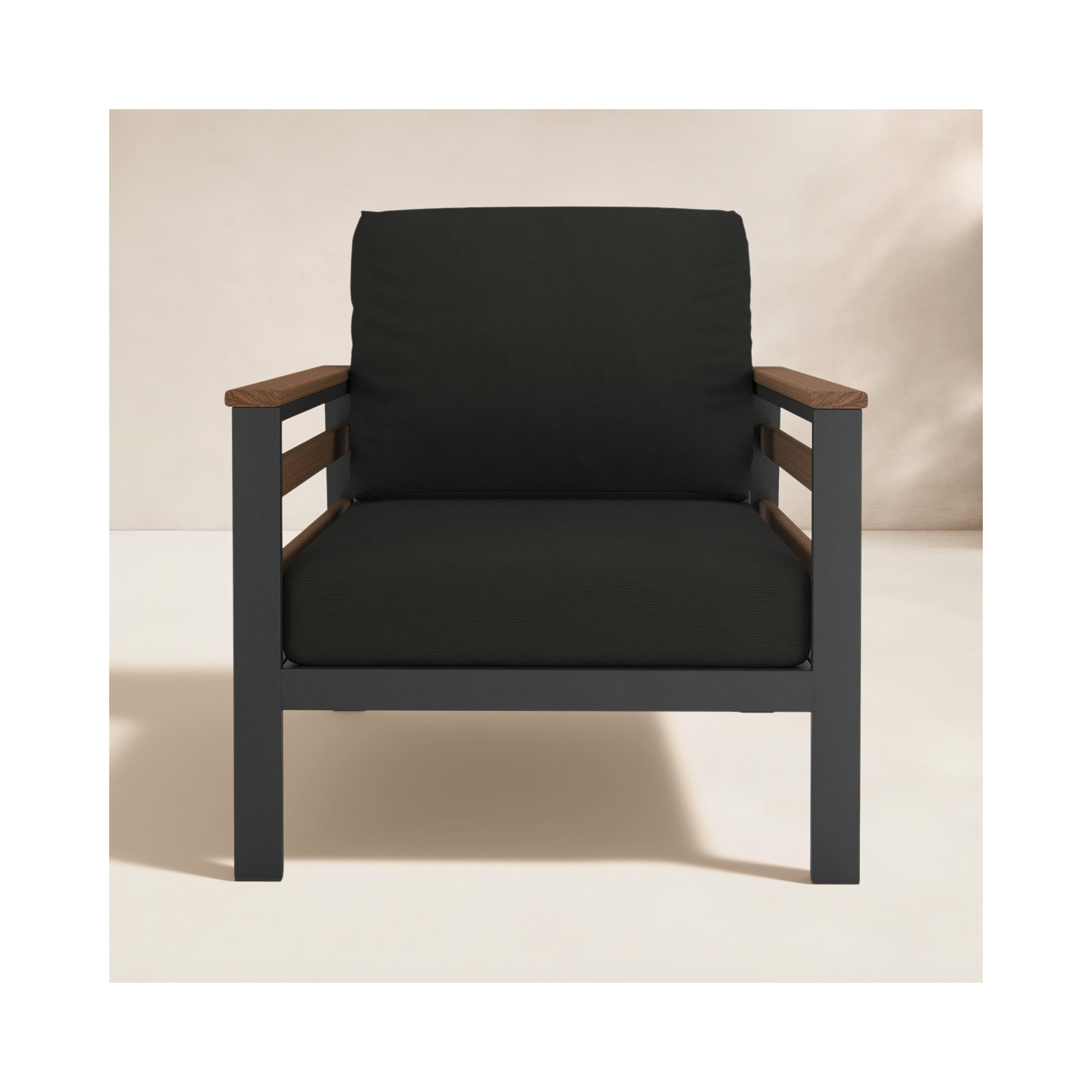 Townsend Patio Chair with Sunbrella® Cushions, Brown/Dark Gray, Canvas Black Sunbrella® Canvas