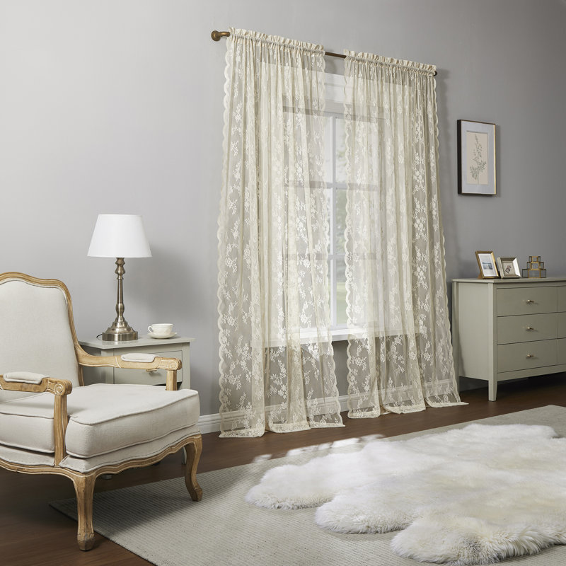 Panneau de rideau transparent diaphane avec passe-tringle Lillemor, Crème, L 50 po x L 84 po
