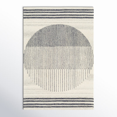 Uptown Geometric Hand Tufted Wool Area Rug in Beige/Black