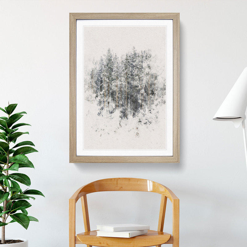 View of a Winter Forest - Picture Frame Painting Print, 63cm H x 45cm W x 2cm D, Oak Framed