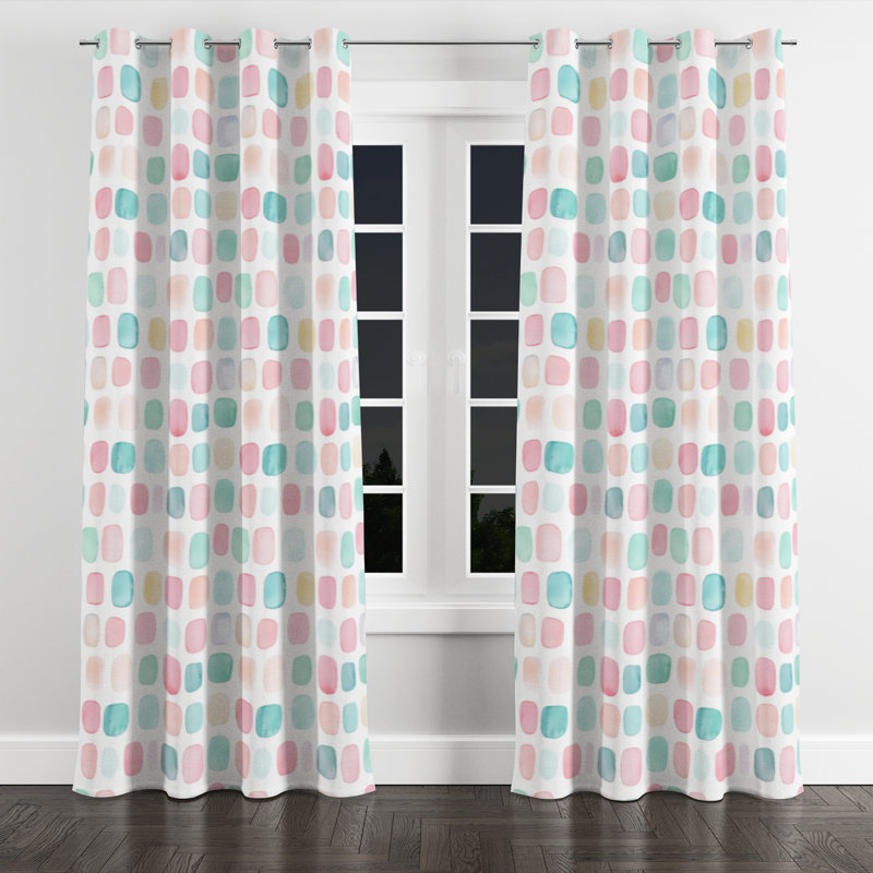 Rideaux géométriques pour enfants pour chambre à coucher - Rideau à œillets carrés ludiques - 1 panneau, L 52 po x L 120 po