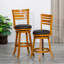 Natural Bar Stool With Slat Back, Charcoal Fabric Seat, For Decor Back In Natural, Seat A Comfy Feel