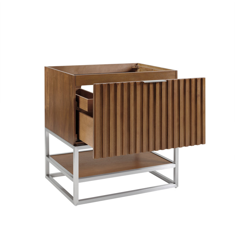 Terra 30'' W Single Vanity, Walnut, Brushed Nickel, Calacatta Quartz/Widespread Faucet Mount