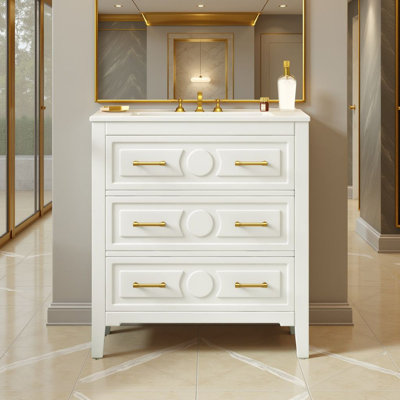 Ensemble de meuble-lavabo classique en bois de pin avec lavabo en céramique - 3 tiroirs de rangement, prêt pour le robinet de 4 po, facile à assembler?