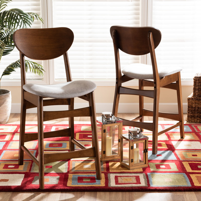 Upholstered Counter Stool with Solid Wood Frame, White