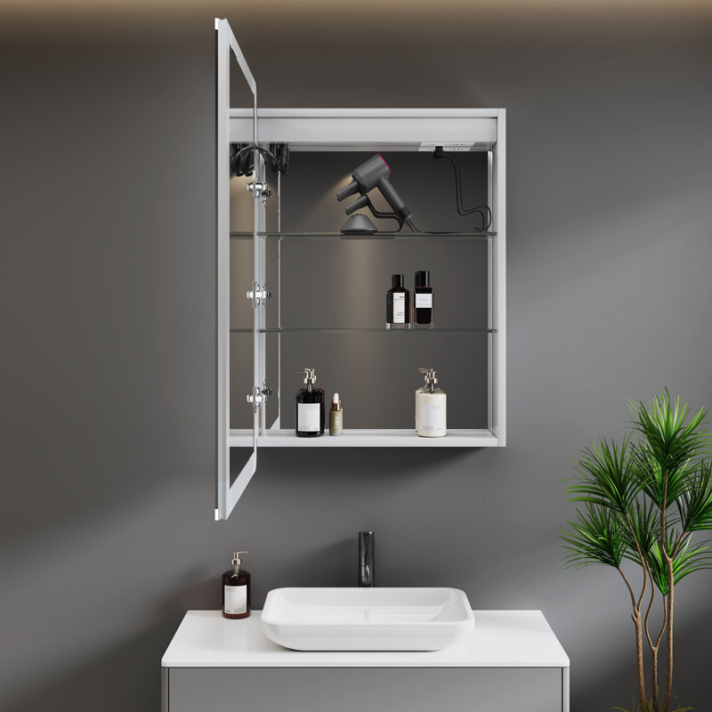 Cynethia Surface/Recessed Mount Medicine Cabinet with Mirror and 3 Adjustable Shelves, Rounded Edge, LED Lighting, Fog-free