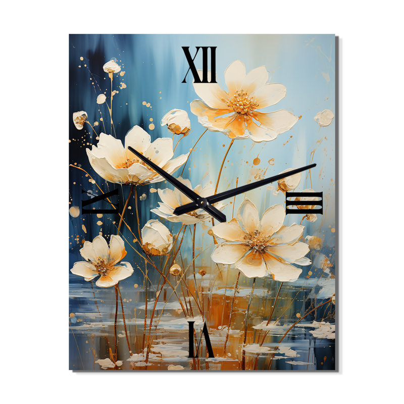 Horloge murale moderne «Blossoming White Daisy Sky II - Flowers», Petit