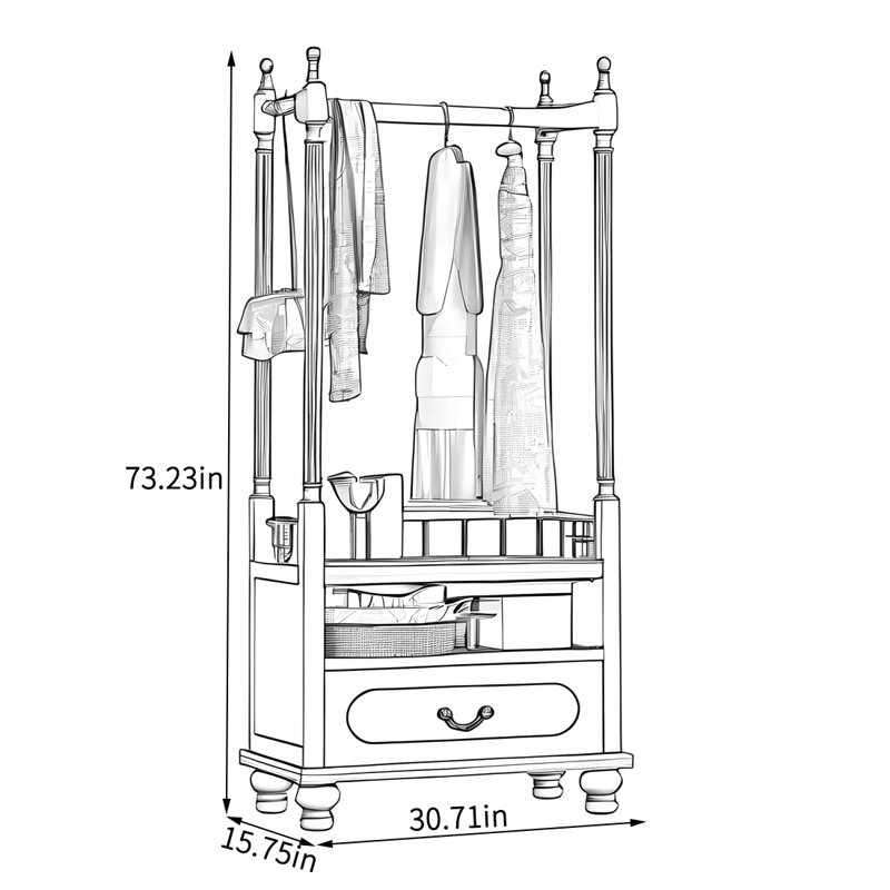 Traditional Mortise Coat Rack Storage, Ivory