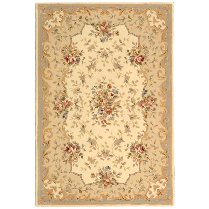 French Tapis Hand Tufted Silk And Wool Floral Rug, Rectangle 4' x 6'