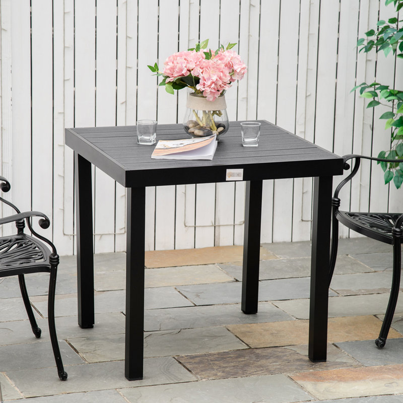 Square Outdoor Dining Table For 4 - Waterproof Wood Grain, Strong Aluminum Legs Garden Patio Square, Black , Waterproof,