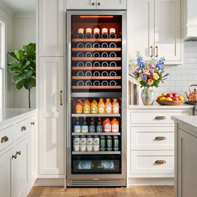 15.1 Cu. Ft. Dual Zone Wine & Beverage Cooler with 77-Bottle Wine Storage and 177-Can Beverage Capacity, Built-In or Freestanding, Right Swing Door