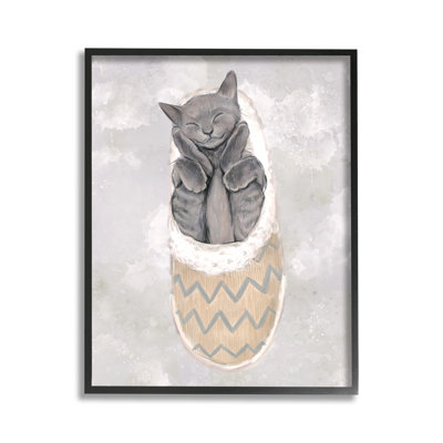 Grey Kitten Sleeping Framed Giclee Art by Ziwei Li