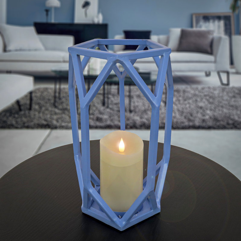 11'' H Iron Tabletop Lantern, Ice Melt Blue