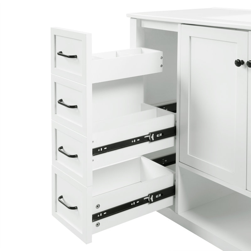 36" Unique Bathroom Vanity With Ceramic Sink, White