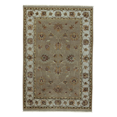Wool Oriental Area Rug in Tan/Light Blue