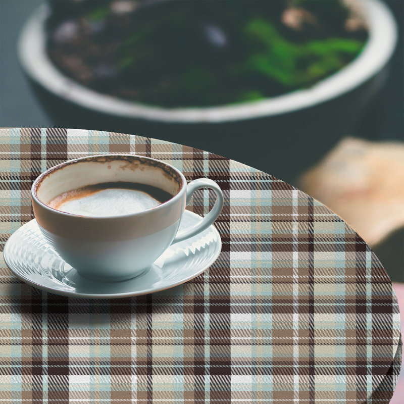 East Urban Home Brown Plaid Fitted Round Tablecloth Diameter Multicolor, 51.97" Round
