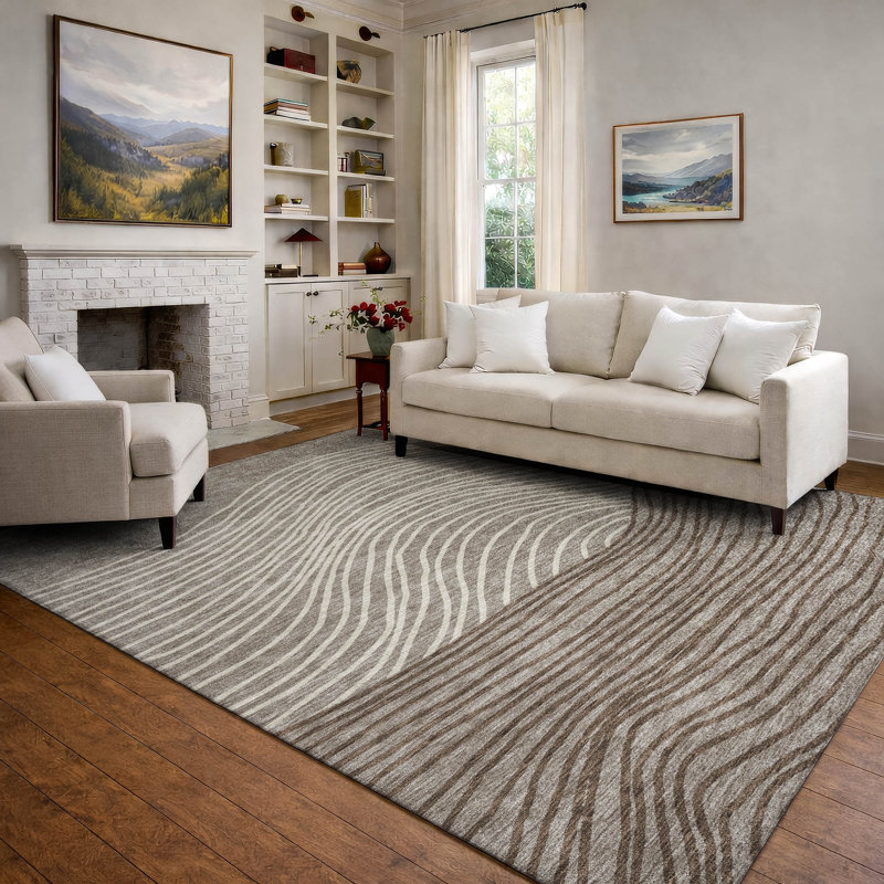 Premium Machine Washable Mayfield AMF2350 Stripes Rug, 10' x 14', Taupe