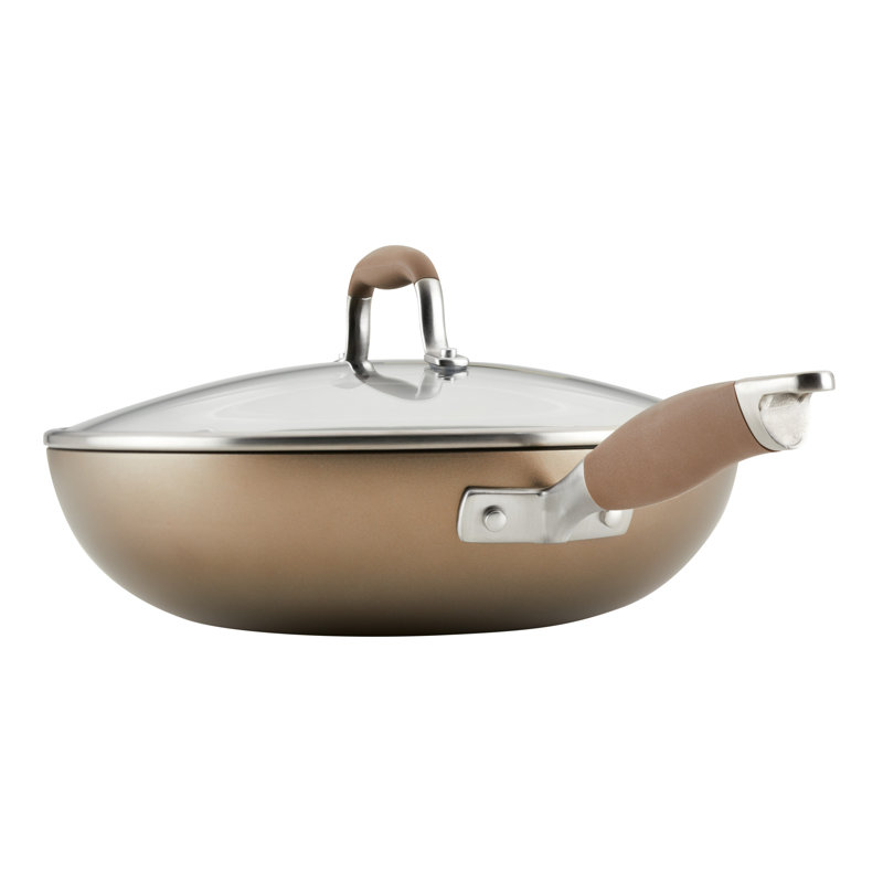 Anolon Advanced Home Hard Anodized Nonstick Deep Frying Pan / Skillet with Lid, 12 Inch, Brown