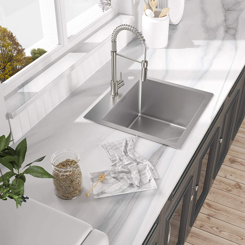 18'' L Drop-In Single Bowl Stainless Steel Kitchen Sink, Silver
