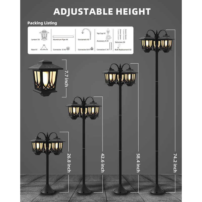 Solar Lamp Post Light, Outdoor Dusk-To-Dawn Light With 4 Solar Panels