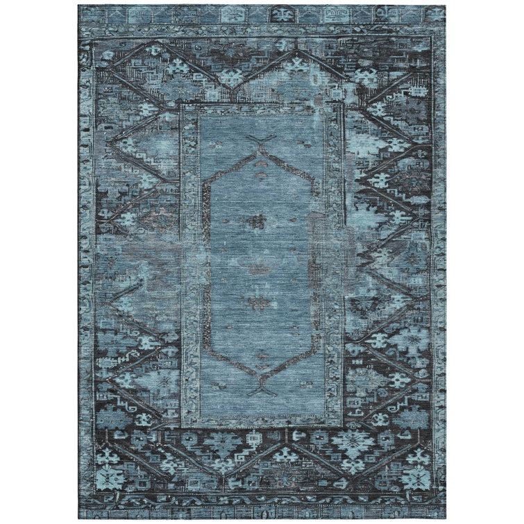 Machine Washable Indoor/Outdoor Xhevrie Blue Rug