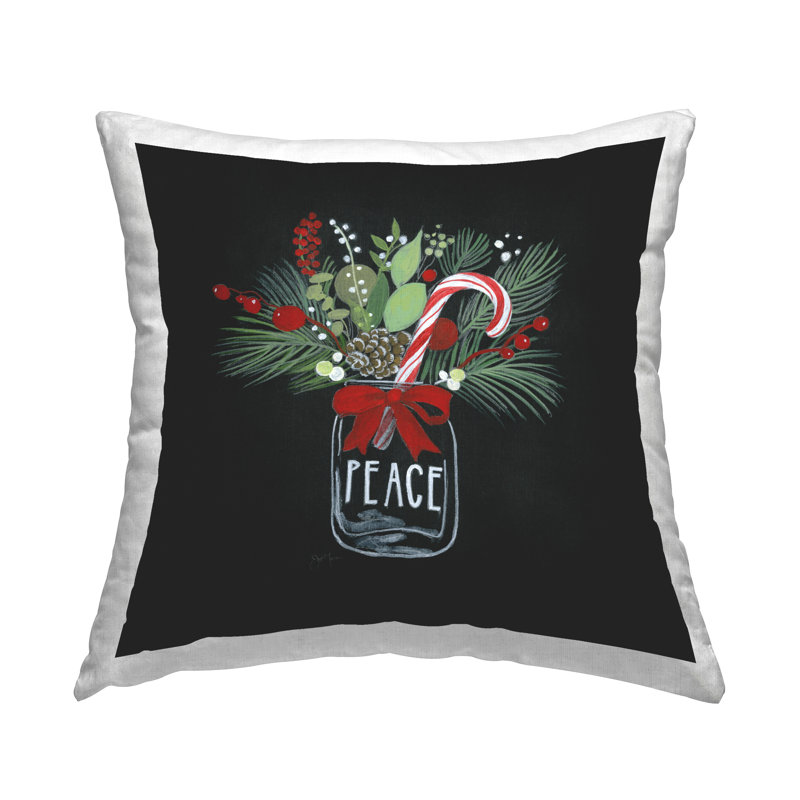 Coussin décoratif imprimé «Peace Candy Cane Jar» par Janet Tava