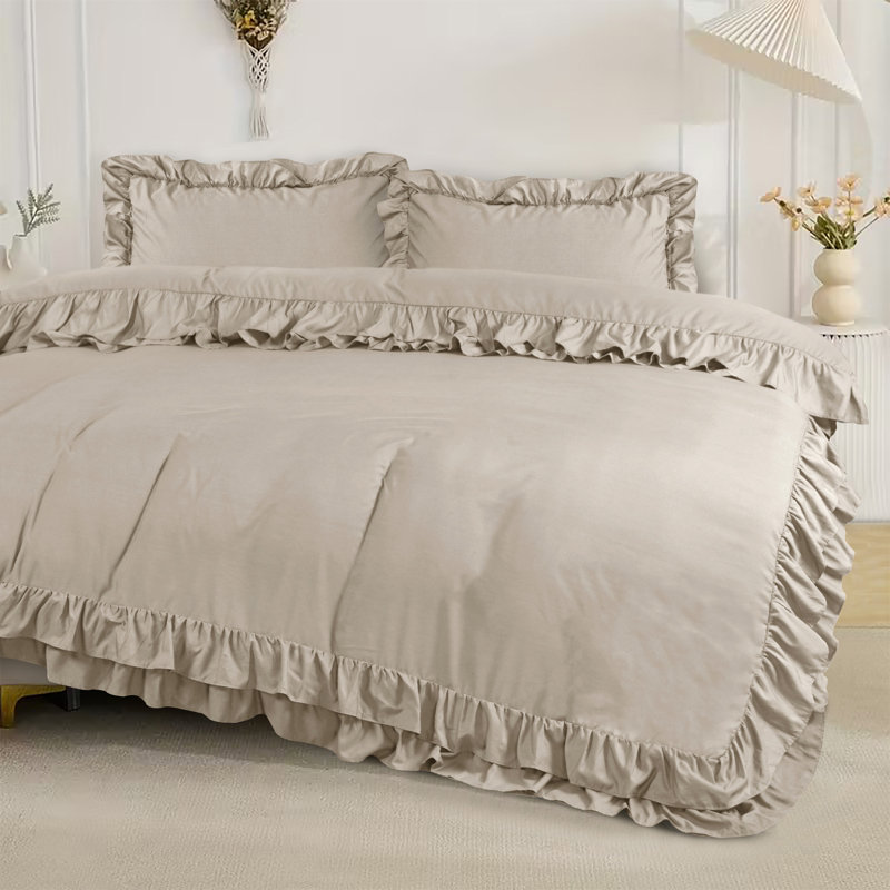 Amiela Microfiber Solid Colour Duvet Cover with Pillowcases, Super King + 2 Standard Pillowcases, Beige